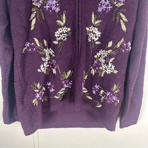 Alfred Dunner Vintage Wool Blend Purple Floral Embriodered Zipup Cardigan Size L - Picture 4 of 6